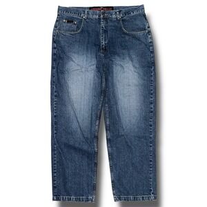 Vintage VIBES JEAN Men 38x32 Denim Y2K Baggy‎ Loose Relaxed Fit Wide Leg